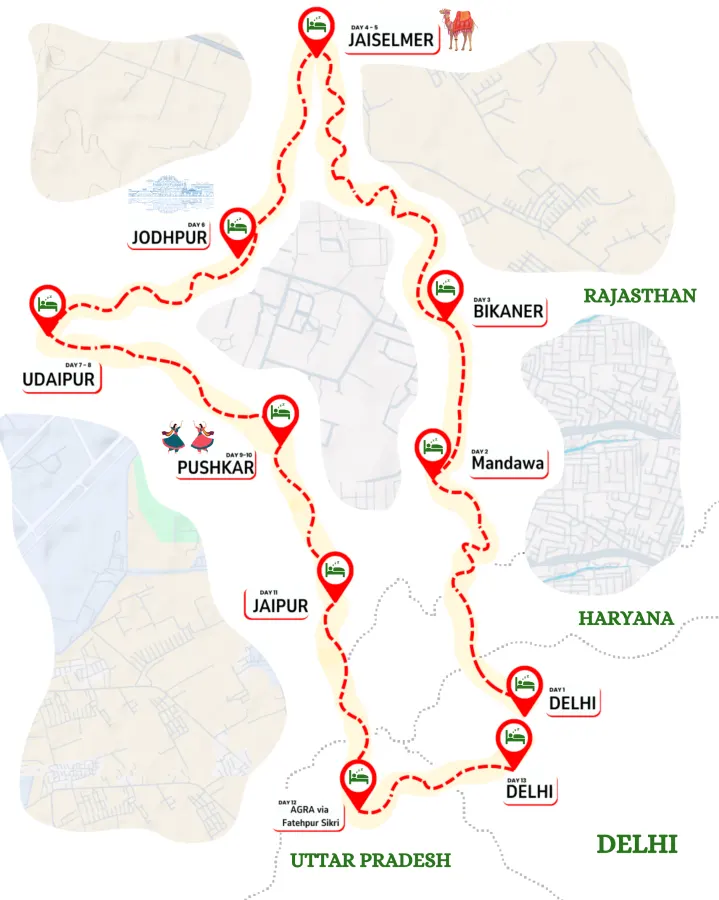 Rajasthan Land of Maharaja route map