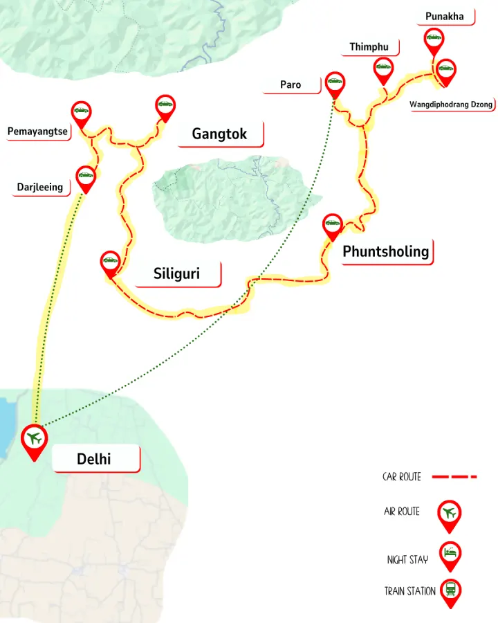 Explore three Kingdoms of Himalaya route map